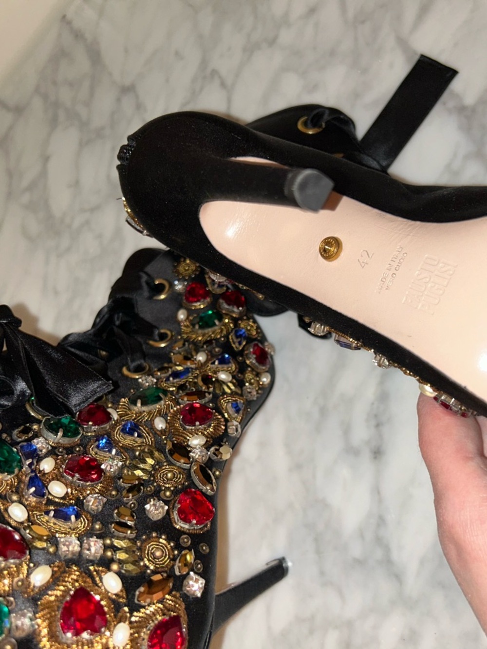 Fausto Puglisi Satin Bejewelled Bootie - Picture 3 of 13